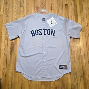 New Gray w/Blue Boston Red Sox Baseball Jersey MLB Majestic Large or XL